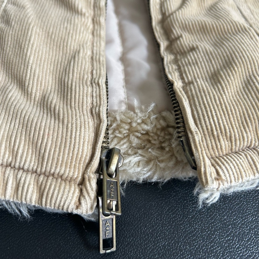 Y2K ABERCROMBIE & FITCH Shearling Corduroy Tan Jacket Size M FULL ZIP - Picture 3 of 12